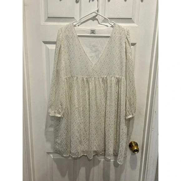 Aritzia‎ Sunday Best Jinx White Gold Women’s Size Large Babydoll Dress - Picture 1 of 8